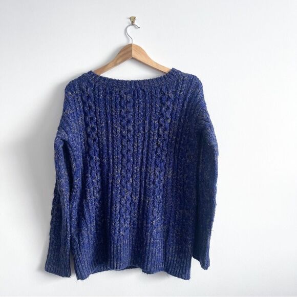 BB Dakota Cable Knit Chunky Sweater Blue Gray Diagonal Zipper Women's M Acrylic - Picture 2 of 12